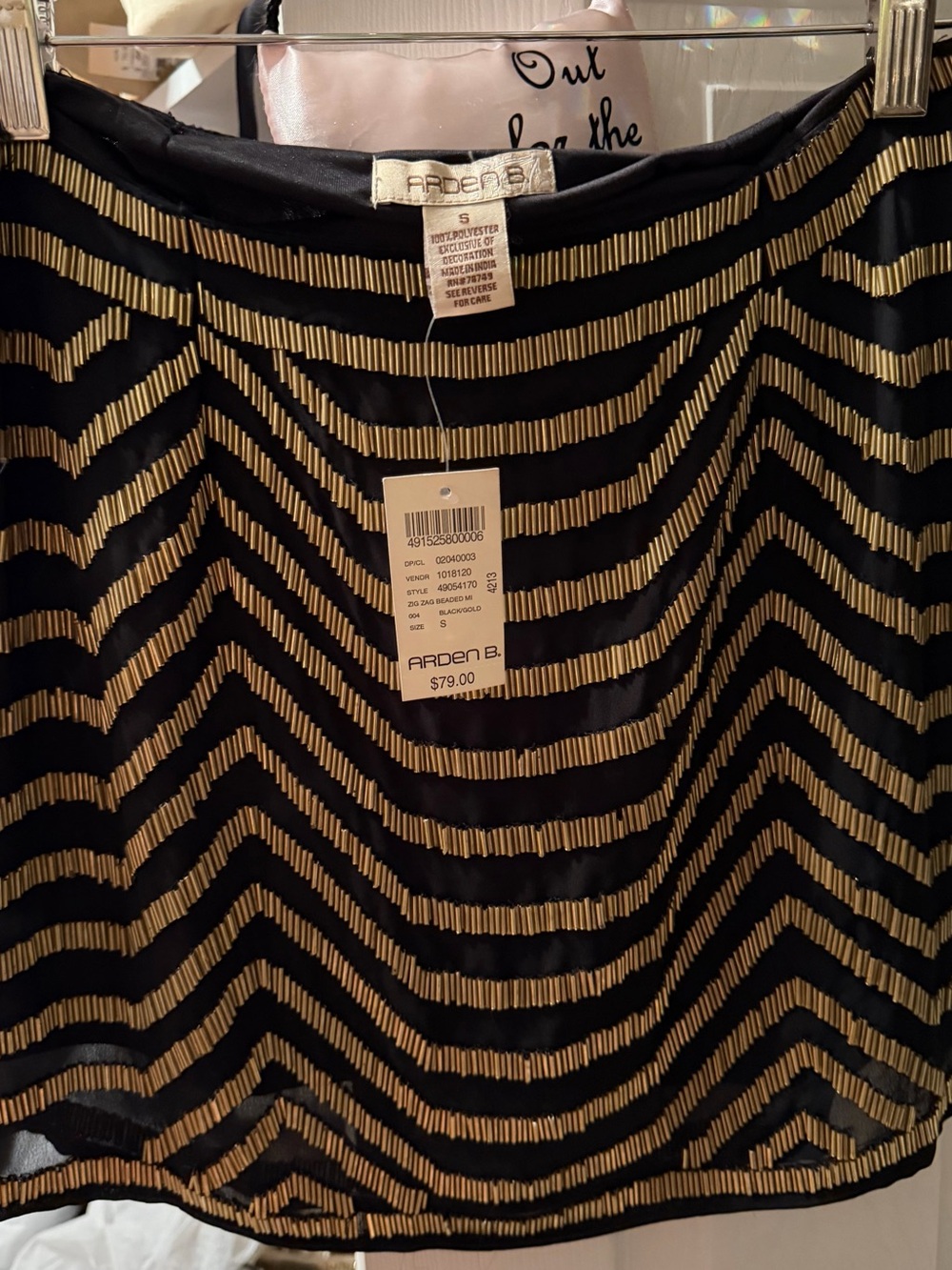 Arden B Black and Gold beaded Chevron Mini Skirt brand new with Tags